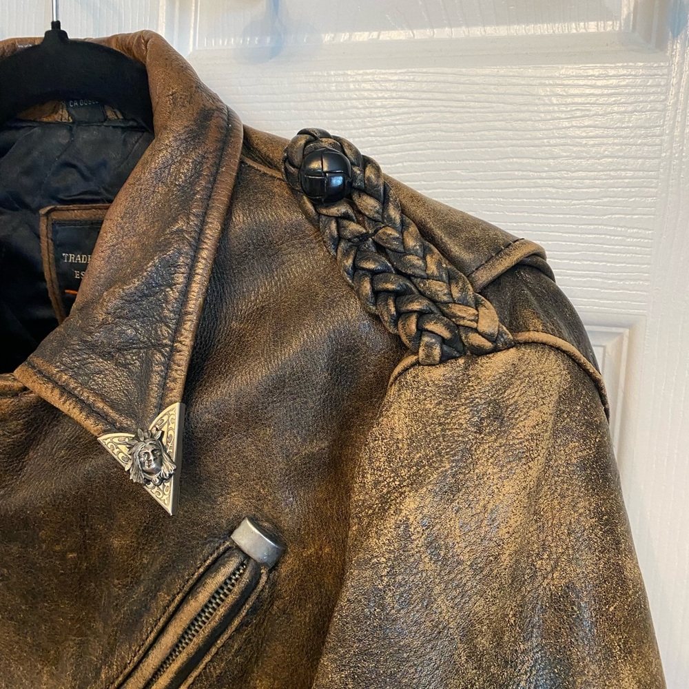 Vintage Chevignon Brown Genuine Leather Distressed Indie Biker Jacket Women S - Picture 5 of 16